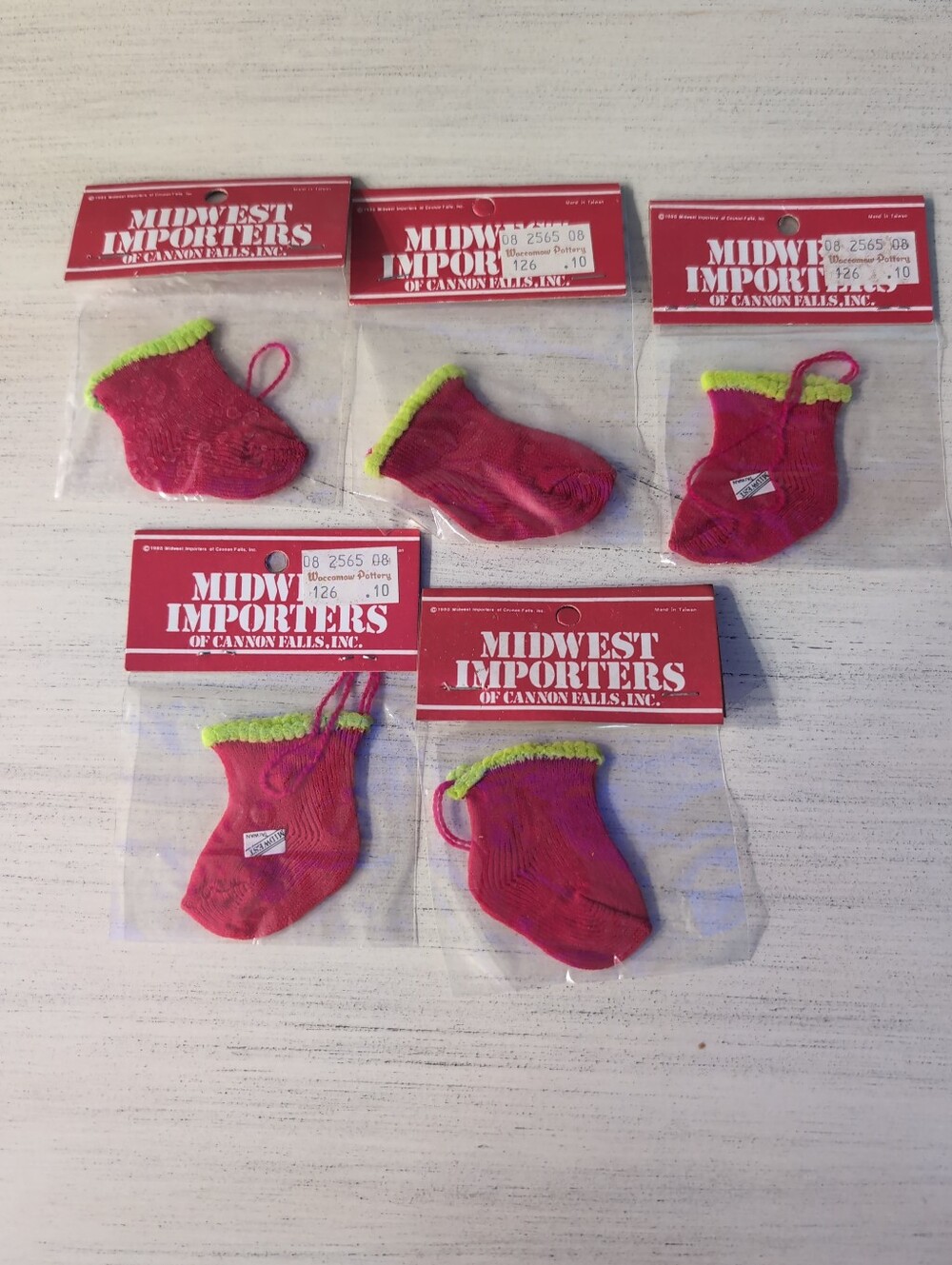 NEW Set of 5 Vntg Mini Red Stocking Ornaments Midwest Importers of Cannon Falls